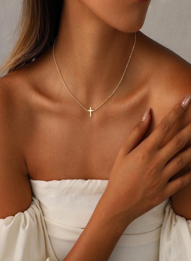 Rotnso Cross Necklace for Women 14K Gold Plated Small Cross Pendant Choker Minimalist Necklace Dainty Simple Trendy Cute Layered Cross Chain Faith Jewelry Gift - Image 2